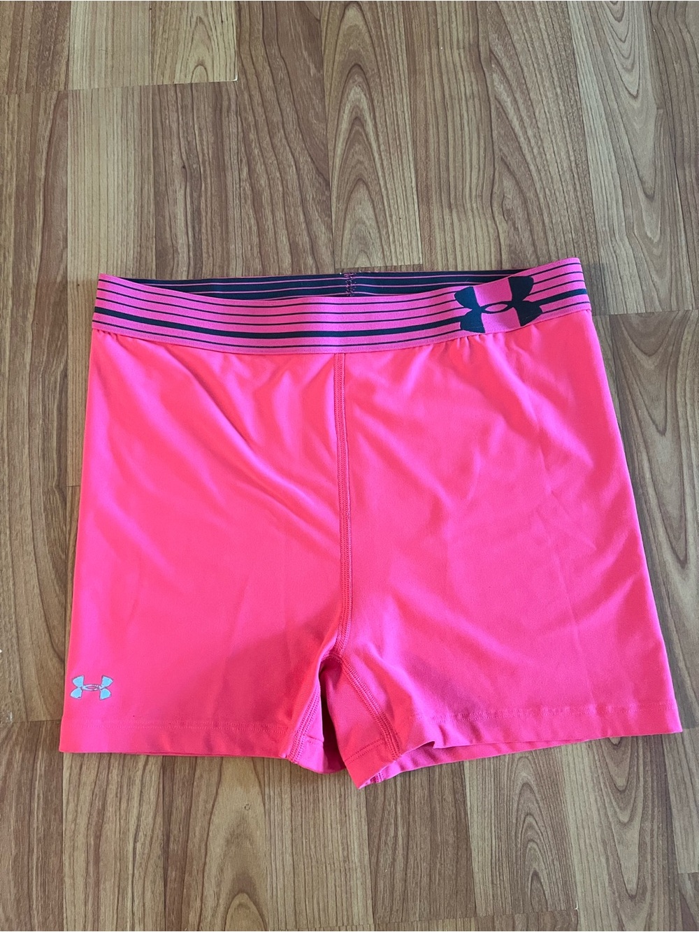 Under Armour Neon Pink Performance Bike Shorts with Stripe Waistband